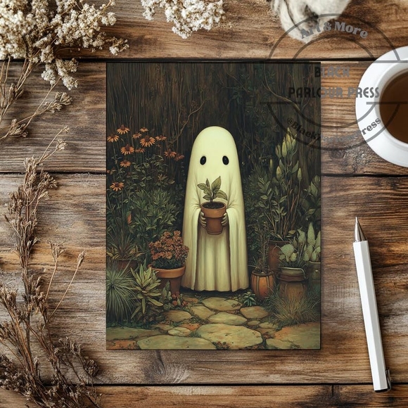 Ghost in the Garden Art Print | Whimsical Cottagecore Wall Art, Spooky Cute Hall - Picture 2 of 4